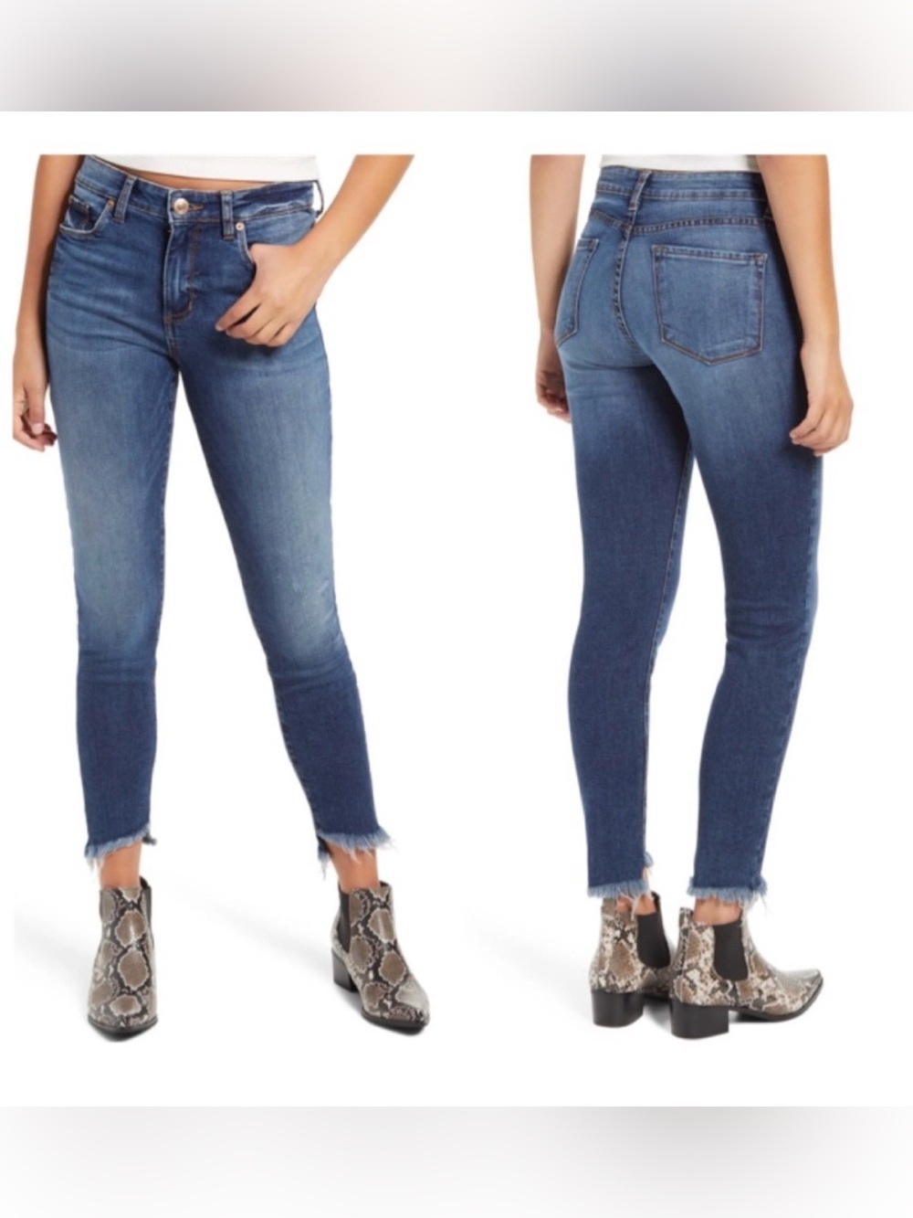 STS Blue Emma Ankle Skinny Jeans in Medium Blue with Raw Frayed Hem Size 28